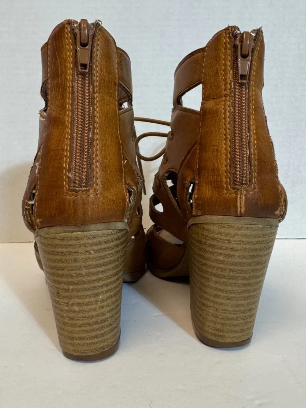 Rampage Lace Up Gladiator Style Bootie Sandals Sz 8 Brown Block Heel